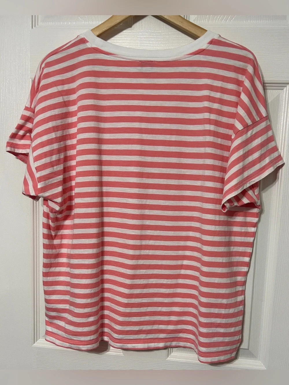 J.Crew Women’s Pink & White Stripe Tee Top 100% Cotton Size XL